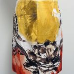 Nic Zoe Watercolor Floral Print Ivory Red Yellow Brown Pencil Unlined Skirt 2 Photo 4