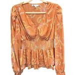 Y2K Orange Floral Sheer Baby Doll Boho Fairy Romantic Girly Top Medium Photo 2
