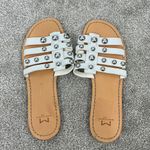 Marc Fisher Tan and White Studded Slide Leather Pava Sandal Flats Photo 2