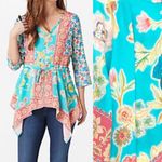 Anthropologie X Tolani Collection Patchwork Floral Boho Top Handkerchief Hem Photo 1