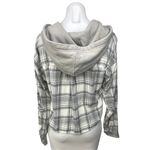 American Eagle  Gray Plaid Cozy Cabin Flannel Crop Hoodie Hooded Shirt Top Size S Photo 1