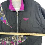 Reebok Vintage Windbreaker Jacket Black & Purple Abstract Size S 80s 90s Retro Photo 3