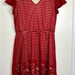 PerSeption Concept Burgundy Maroon Dress Medium Lace Overlay V Neck Short Sleeve Photo 0