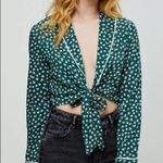 Volcom wrapsicle green floral crop top waist tie along sleeve Small (4/6) NWT Photo 1