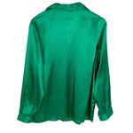 Women’s Green Satin Blouse Long Sleeve Party Formal Button Photo 4