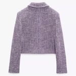 ZARA  FITTED CROPPED TEXTURED BLAZER Weave Tweed Purple/Black/White Size XL NEW Photo 7