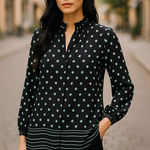 Chenault Womens Blouse Size Large Black White Green Stripe Polka Dot Top NEWZ Photo 0