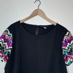 Anthropologie Hutch chevron sequin cap sleeve black blouse size XL Photo 2
