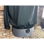 Blouse black sequin hem cuffs shoulder pads 1980s glam Size XL Photo 2
