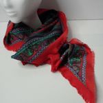 Specialty House Italy Made Scarf Red Black Green Paisley‎ Psychedelic Retro Boho Photo 0