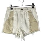 Boutique White & Beige Mixed Denim Distressed High Rise Jean Shorts XS Photo 0