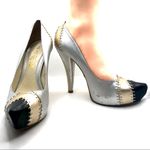 L.A.M.B. SILVER. GOLD & BLACK WHIP STITCH LEATHER PLATFORM PUMPS (7.5M) Photo 3