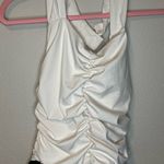 Anthropologie  White and Black Ruched Bubble Halter Mini Dress Photo 5