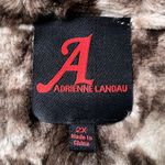 Adrienne Landau 2X Faux Fur Coat Hooded Marbled Animal Print Plush Brown Jacket Photo 3