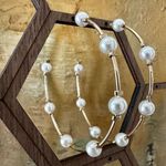 Gold tone faux pearl large hoop earrings Photo 2