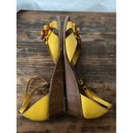 Marc Jacobs Y2K VTG Floral Appliqué Yellow Leather Wedge Sandals Strappy Shoes Photo 7