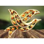 Vintage Gerrys Peace Dove Brooch Pin Faux Coral Beads Gold Tone Open Cut… Photo 0