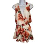 Show Me Your Mumu  Riri Floral Ruffle V Neck Romper Ivory Pink Coral Size Small Photo 1