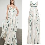 BCBGMAXAZRIA • Liliana Dress gown tulle net embroidered maxi cream green flowy Photo 1