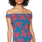 Free People So Much Off-The-Shoulder Bodysuit in Blue Combo Photo 0