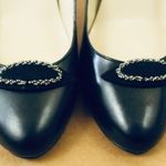 Vintage 60s Oblong Black Velvet Beaded Shoe Clips Photo 3