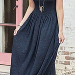 Matilda Jane  Navy Blue Marled Knit Maxi Dress Cap Sleeve Button Detail M Photo 0