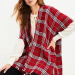 Loft NWT Reversible Tartan Plaid Kimono Poncho Shawl Red Photo 2