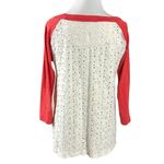 Free People  Bohemian Embroidered Eyelet Baseball Raglan Tee Top Small Red Cream Photo 4