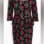 Torrid  xBetsey Johnson black cherry print stretch ponte peplum dress Size 12 New Photo 4