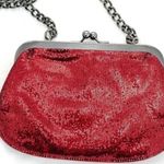 EXPRESS Ruby Red Glitter Gunmetal Clutch Crossbody Evening Purse Handbag Photo 4
