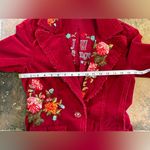 Johnny Was  Red Corduroy Floral Embroidered Jacket Boho Bohemian Size Small Photo 12