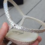 Metaphor  Sienna Heel Open Toe Heels Strappy Silver Metallic Snake Print Sandals Photo 10