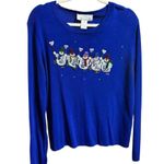 Lisa International Festive Snowmen Beaded Christmas Sweater Royal Blue Sz M Size M Photo 0