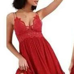 Free People  One Adella Lace Slip Mini Dress Red Womens Size S Whimsical Fairy Photo 0