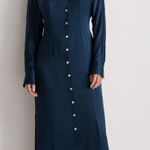 Madewell Dress Satin Button-Front Midi Classic Indigo 8 NWT New Photo 1