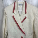 NIPON BOUTIQUE Blazer Size US 6 Cream Red Double Breasted Linen Trimmed Tailored Photo 3
