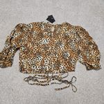 Maje Lipard Leopard Print Wrap Crop Top Sz 3/L Puff‎ Sleeve Tie Waist NWT $265 Photo 10