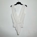 ZARA  White Textured V-Neck Bodysuit with Gold Rings Photo 1