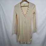 SPELL Stella Ribbed Long Sleeve Henley Button Up Mini Dress Cream Beige Size M Size M Photo 2