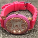 Pink Silicone Jelly Sport Quartz Watch with Rose Gold Face and Rhineston… Photo 2