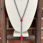 Navajo Style Pearl Lariat Necklace with Red Accents Silver Photo 0