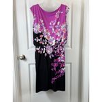 London Times Women Size 12 Floral Print Black Pink Cap Sleeve Sheath Dress Photo 1