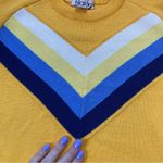 Vintage 70s Slalom Bright Gold And Blue Chevon Crew Neck Sweater Size S/M Photo 2