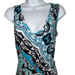 CACHE Teal Black White Paisley Sleeveless Chain Belt Maxi Dress EUC Small Blue Photo 2