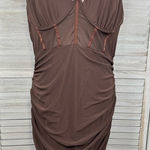 SheIn  Mesh Bodycon Dress Sleeveless with Underwire & Ruched Bottom Brown-1XL Photo 0
