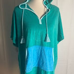 Lands' End Teal Hooded Poncho with Blue Accent Photo 0