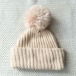 Love Your Melon  Blush Light Pink Knit Cuffed Beanie With Pink Faux Fur Pom Pom Photo 3