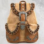 Western Leather Buckle Backpack Tan Photo 0