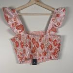 Lulus  Womens Floral Smocked‎ Crop Top Small Dusty Pink Gold Metallic Ruffle NEW Photo 5