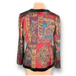 Vintage Paisley Tapestry Collarless Blazer Jacket Velvet Trim Boho Eclectic 12 Black Photo 1